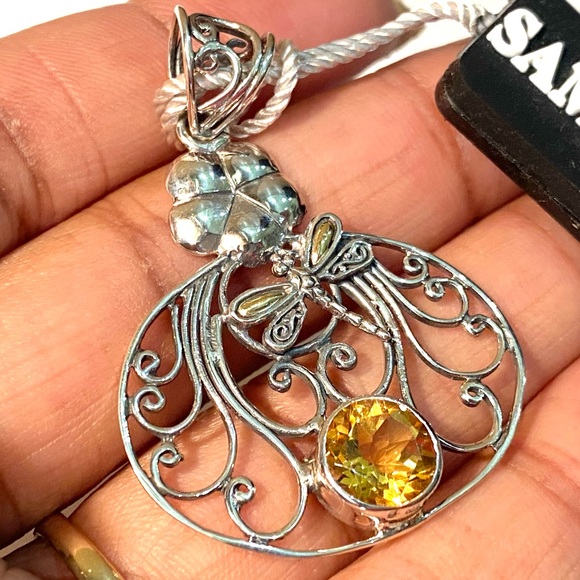 New Samuel B. Citrine, Sterling & 18k Gold Pendant - Picture 7 of 9